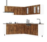 Kitchen Cabinet Set 11pc Smoked Oak Engineered Wood & Glass Modular Corner 11pcs
