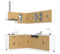 Kitchen Cabinet Set 11pc White Artisan Oak Effect Engineered Wood Glass 80x46cm
