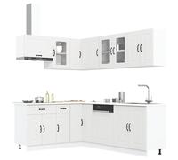 Kitchen cabinet set 11pc white engineered wood & glass 80x46x81.5cm corner-ready
