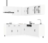 Kitchen Cabinet Set 11pc White Engineered Wood & Glass 80x46x81.5cm w/ sinkbase