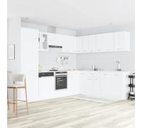 Kitchen cabinet set 14-piece White engineered wood & glass, hanging & base units
