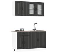 Kitchen cabinet set 4pc Black Engineered Wood & Glass, Sink 80x46, Wall 60x31cm