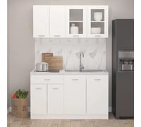 Kitchen Cabinet Set 4pc White Engineered Wood Hanging+Glass+Drawer+Sink 60/80cm