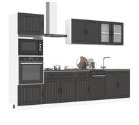 Kitchen cabinet set 7pc Black engineered wood & glass, Sink 80cm Cupboard 207cm