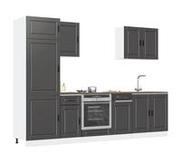 Kitchen Cabinet Set 7PC black Engineered Wood Porto 60/80/207cm Storage Unit-XL