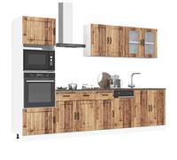 Kitchen cabinet set 7pc Old Wood engineered wood & glass, large storage 80/207cm