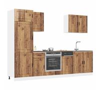 Kitchen Cabinet Set 7pc White Engineered Wood 60x57x207cm Old Wood Finish Extra