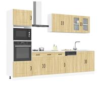 Kitchen cabinet set 7pc White Sonoma Oak engineered wooden & glass 80x46x81.5cm
