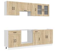Kitchen cabinet set Sonoma oak 8-piece engineered wood & glass, includes oven .