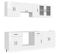 Kitchen cabinet set 8-piece high gloss white engineered wood & glass 80cm modern