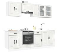 Kitchen cabinet set 8-piece high gloss white engineered wood & glass 80cm modern