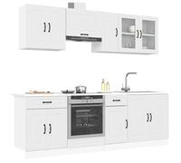 Kitchen Cabinet Set 8-Piece White Engineered Wood & Glass Modular 8pc Slim Units