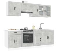 Kitchen Cabinet Set 8pc Concrete Grey Engineered Wood & Glass 80/60/40cm Modular