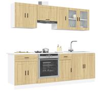 Kitchen cabinet set 8pc Sonoma Oak & White Engineered Wood Glass 80x46x81.5cm UK