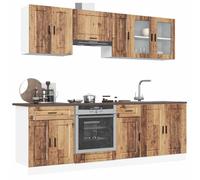 Kitchen Cabinet Set 8pcs White Eng. Wood and Glass Modern Sink Base 80x46x81.5cm
