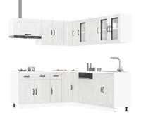 Kitchen cabinet set Gloss White 11pc Engineered Wood & Glass Modular 80x46cm Pro