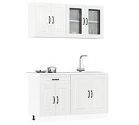 Kitchen cabinet set High-gloss white engineered wood and glass 80/60/60/80cm 4pc