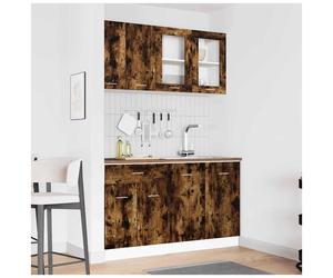 Kitchen Cabinet Set Smoked Oak Matte Engineered Wood 140x46x81.5cm 4pcs 8-doors