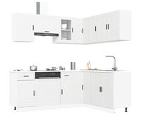 Kitchen Cabinet Set White Engineered Wood & Glass 11pc Sink Base 80x46x81.5cm H