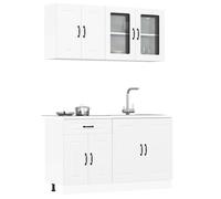 Kitchen cabinet set white engineered wood & glass 4pc 80x46x81.5cm base & walls