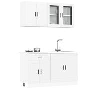 Kitchen Cabinet Set White Engineered Wood & Glass 80x46x81.5cm 4-Piece Wallfixer