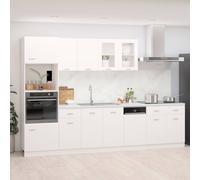 Kitchen cabinet set White engineered wooden 7pc Lyon with microwave 60x57x207cm