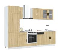 Kitchen cabinet set White Sonoma Oak 8pc 80x46x81.5cm Engineered Wood with Glass