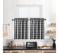 Kitchen Cafe Curtains 45 Inches Length, Buffalo Check Pattern Short Bathroom Window Curtain, Plaid Gingham Design Half Window Tier Curtains, 28" x 45", Black/White, Set of 2