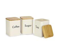 Kitchen Canister Set - 3 Piece | Cream Tins | Tea, Coffee & Sugar Canisters | Kitchen Container Set with Bamboo Lids | Food Storage Containers | M&W