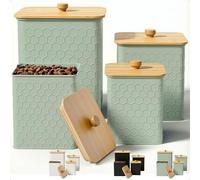 Kitchen Canisters for Countertop Set of 4 - Textured Iron Kitchen Canisters with Airtight Lids - Flour Sugar Canister Set - Flour and Sugar Containers Farmhouse - Coffee Jar for Counter - Green Jar x4