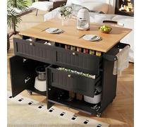 Kitchen Cart on Wheels Folding Worktop Towel Rack & Drawers Wooden Kitchen Furniture 120.8 x 70 x 88 cm Black Versatile Rolling Utility Cart for Dining & Storage