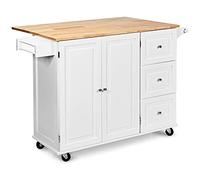 Kitchen Cart on Wheels with 3 Drawers & 3 Adjustable Compartments Foldable Kitchen Island with Spice Rack & Towel Holder White 136x76x91CM