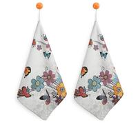 Kitchen Cartoon Butterfly Flowers Hand Towels with Hanging Loops, Highly Absorbent & Quick Drying Towels for Kitchen Bathroom, Microfiber Cleaning Cloth, Dish Towel, Tea Towel Decorative, Dish Rag(12x