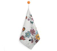 Kitchen Cartoon Butterfly Flowers Hand Towels with Hanging Loops, Highly Absorbent & Quick Drying Towels for Kitchen Bathroom, Microfiber Cleaning Cloth, Dish Towel, Tea Towel Decorative, Dish Rag(12x