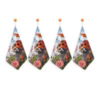 Kitchen Cartoon Ladybug Flower Hand Towels with Hanging Loops, Highly Absorbent & Quick Drying Towels for Kitchen Bathroom, Microfiber Cleaning Cloth, Dish Towel, Tea Towel Decorative, Dish Rag(12x12)