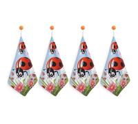 Kitchen Cartoon Ladybug Flower Hand Towels with Hanging Loops, Highly Absorbent & Quick Drying Towels for Kitchen Bathroom, Microfiber Cleaning Cloth, Dish Towel, Tea Towel Decorative, Dish Rag(12x12)