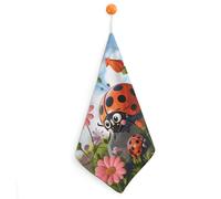 Kitchen Cartoon Ladybug Flower Hand Towels with Hanging Loops, Highly Absorbent & Quick Drying Towels for Kitchen Bathroom, Microfiber Cleaning Cloth, Dish Towel, Tea Towel Decorative, Dish Rag(12x12)