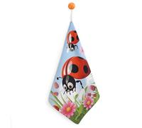 Kitchen Cartoon Ladybug Flower Hand Towels with Hanging Loops, Highly Absorbent & Quick Drying Towels for Kitchen Bathroom, Microfiber Cleaning Cloth, Dish Towel, Tea Towel Decorative, Dish Rag(12x12)