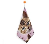 Kitchen Carttoon Cat Hand Towels with Hanging Loops, Highly Absorbent & Quick Drying Towels for Kitchen Bathroom, Microfiber Cleaning Cloth, Dish Towel, Tea Towel Decorative, Dish Rag(12x12)