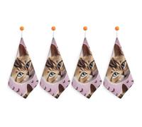 Kitchen Carttoon Cat Hand Towels with Hanging Loops, Highly Absorbent & Quick Drying Towels for Kitchen Bathroom, Microfiber Cleaning Cloth, Dish Towel, Tea Towel Decorative, Dish Rag(12x12)