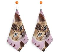 Kitchen Carttoon Cat Hand Towels with Hanging Loops, Highly Absorbent & Quick Drying Towels for Kitchen Bathroom, Microfiber Cleaning Cloth, Dish Towel, Tea Towel Decorative, Dish Rag(12x12)