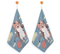 Kitchen Cat Grabbing Meat Hand Towels with Hanging Loops, Highly Absorbent & Quick Drying Towels for Kitchen Bathroom, Microfiber Cleaning Cloth, Dish Towel, Tea Towel Decorative, Dish Rag(12x12)