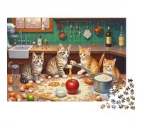 Kitchen Cat Scene 1000 Piece Jigsaw Puzzle Paper Jigsaw Puzzle for Adults Cozy Home Relaxation Focus Family Interaction Gift 38x26cm/1000pcs