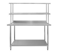 Kitchen Catering Table With Double Over-Shelf Work Bench Heavy Duty Prep-table Stainless Steel Commercial Home Preparation Work-table 5ft