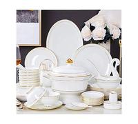 Kitchen Ceramic Dinnerware Set Cereal and Soup Bowls Plates Bowls Gold Rim Ceramic Bone China Porcelain Dinner Plate Set Bowl Sets - 58 Pieces