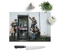Kitchen Chopping Board Glass - Banksy Spies CIA FBI Graffiti Wall Art - Textured Worktop Saver Cutting Board - Heat Resistant, Shatterproof and Hygenic - 39 x 28.5 cm