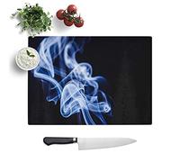 Kitchen Chopping Board Glass - Blue Smoke Abstract - Textured Worktop Saver Cutting Board - Heat Resistant, Shatterproof and Hygenic - 39 x 28.5 cm