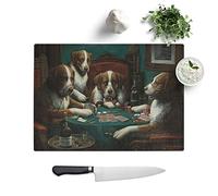 Kitchen Chopping Board Glass - Cassius Marcellus Coolidge Dogs Playing Poker - Textured Worktop Saver Cutting Board - Heat Resistant, Shatterproof and Hygenic - 28.5 x 20 cm