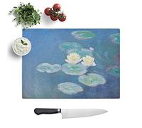 Kitchen Chopping Board Glass - Claude Monet Lilly Pads - Textured Worktop Saver Cutting Board - Heat Resistant, Shatterproof and Hygenic - 28.5 x 20 cm