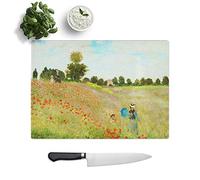 Kitchen Chopping Board Glass - Claude Monet Poppy Field - Textured Worktop Saver Cutting Board - Heat Resistant, Shatterproof and Hygenic - 39 x 28.5 cm